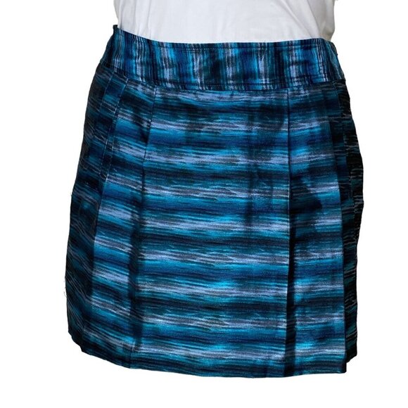 MICHAEL Michael Kors Teal Metallic Pocketed Mini Skirt, Pleated Women's Size 12 - Picture 2 of 10